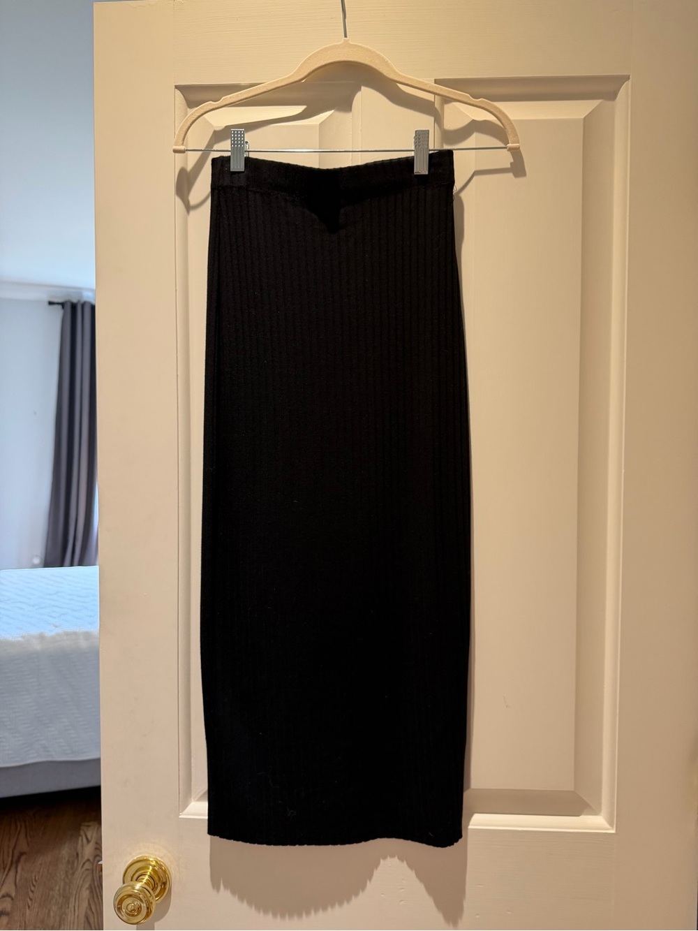 Enza Costa Black Ribbed Knit Midi Skirt
